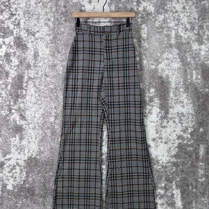 New Free People Pants 2 Womens Gray Wide Leg Dress Trousers Pull On Plaid